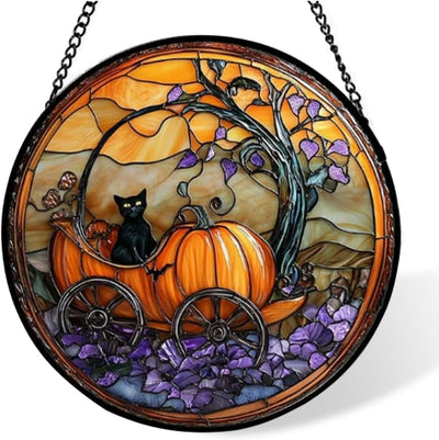 Stained Glass Window Hanging-Halloween Decorations Pumpkin Suncatcher, Fordoorsgar Denindoor Spooky Funny Sun Catchers Gothic Decor Horror Womenmen Friend - C - Size 15cm*15cm