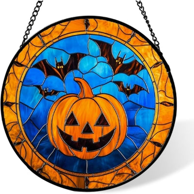Stained Glass Window Hanging-Halloween Decorations Pumpkin Suncatcher, Fordoorsgar Denindoor Spooky Funny Sun Catchers Gothic Decor Horror Womenmen Friend - D - Size 15cm*15cm