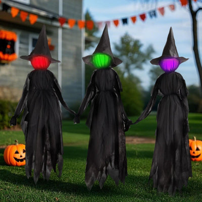 5 FT Witch Halloween Decorations Outdoor Yard Decor, Set of 3 | Changing Colors LEDs, Halloween Witch Yard Stakes, Haunted House Props for Lawn Garden Party