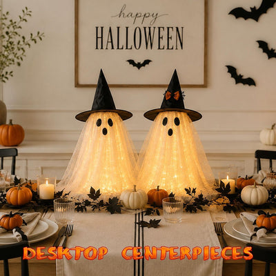 2pcs Halloween Decorations Indoor,Ghost Decor with String Lights Remote Control,Halloween Party Decorations,Spooky Ghost Light for Home Table Room Kitchen Office
