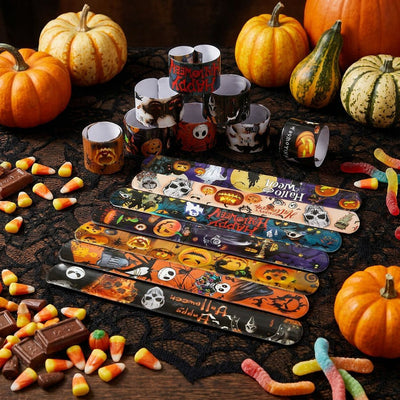 Halloween Slap Bracelets for Kids Halloween Party Favors Friendship Bracelets Bulk for Halloween Party Supplies Snap Bracelet Gifts Classroom Prizes Exchanging Gifts - Multi-color - Size 72 Pcs