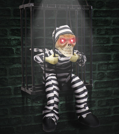 Animated Halloween Decorations with Infrared Sensor, Skull Prisoner | Screaming Sound Effects; Glowing Red Eye; Infrared-activated Scare Experience; Haunted House Atmosphere; Indoor & Outdoor Use