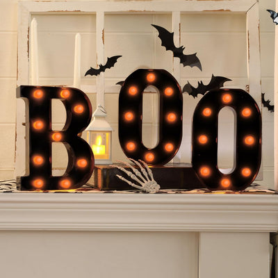 Halloween Decorations-3 Marquee Light up Letters "BOO" Decorative Sign | Halloween Decor for Kitchen Tabletop Fireplace Mantel Party Indoor - Black - Size 8.5in