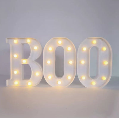 Halloween Decorations-3 Marquee Light up Letters "BOO" Decorative Sign | Halloween Decor for Kitchen Tabletop Fireplace Mantel Party Indoor - White - Size 8.5in