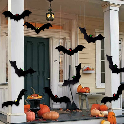 Halloween Hanging Bats for 18PCS 3D Halloween Yard Outdoor Decoration | 3 Styles Realistic Scary Large Fake Black Hanging Flying Bat Spooky for Halloween Indoor Sign Lawn Decorations