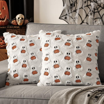 Halloween Pillow Covers Cute  Decor Set of 2 18x18 | Soft Plush Faux Fur, Spooky Decor, Fall Decorative Throw Pillows for Couch Sofa Bed Porch Living Room - Beige - Size 18in*18in