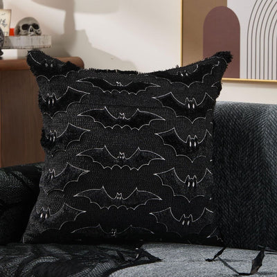 Halloween Pillow Covers Cute  Decor Set of 2 18x18 | Soft Plush Faux Fur, Spooky Decor, Fall Decorative Throw Pillows for Couch Sofa Bed Porch Living Room - Black bat1 - Size 18in*18in