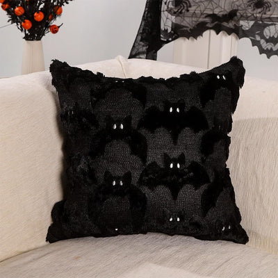 Halloween Pillow Covers Cute  Decor Set of 2 18x18 | Soft Plush Faux Fur, Spooky Decor, Fall Decorative Throw Pillows for Couch Sofa Bed Porch Living Room - Black bat2 - Size 18in*18in