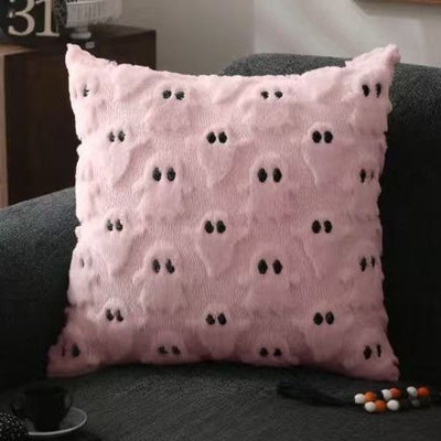 Halloween Pillow Covers Cute  Decor Set of 2 18x18 | Soft Plush Faux Fur, Spooky Decor, Fall Decorative Throw Pillows for Couch Sofa Bed Porch Living Room - Pink - Size 18in*18in