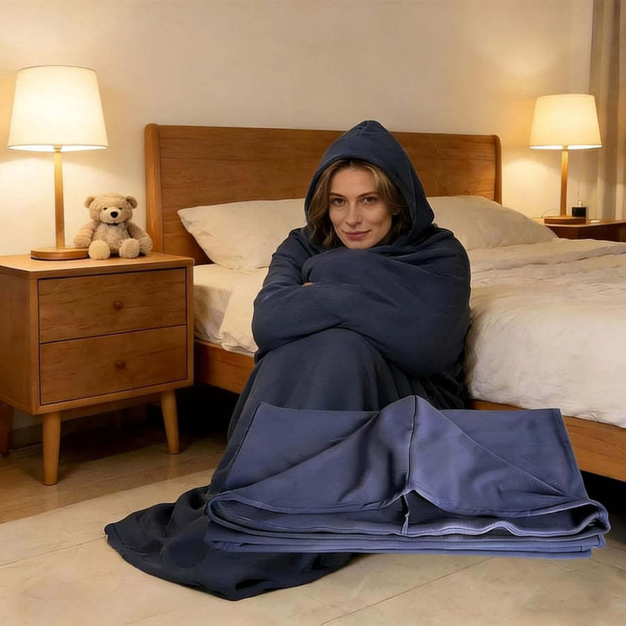 Sleep Pod - Wearable Blanket Hoodie for Anxiety Relief & Deep Sleep, Portable Personal Sleeping Bag for Travel, Camping and Cozy Lounging - Blue - Size 185cm*45cm