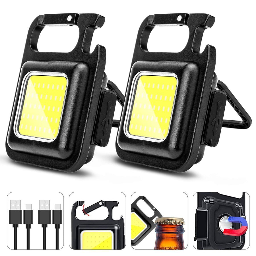 COB Rechargeable Keychain Flashlight 2Pack, High Lumen Super Bright LED Work Light with Magnet,Clip,Bottle Opener for Dog Walking,Car Repair, Emergency,Camping,EDC