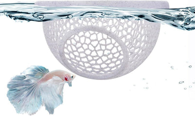 Floating Betta Hide & Shrimp Cave – 3D Printed Aquarium Hammock, Feeder & Rest Spot – Floating Betta Log & Cave Decor for Nano Tanks, Corydoras, Shrimp & Small Fish – Safe PLA, Patent Pending - Beige - Size S