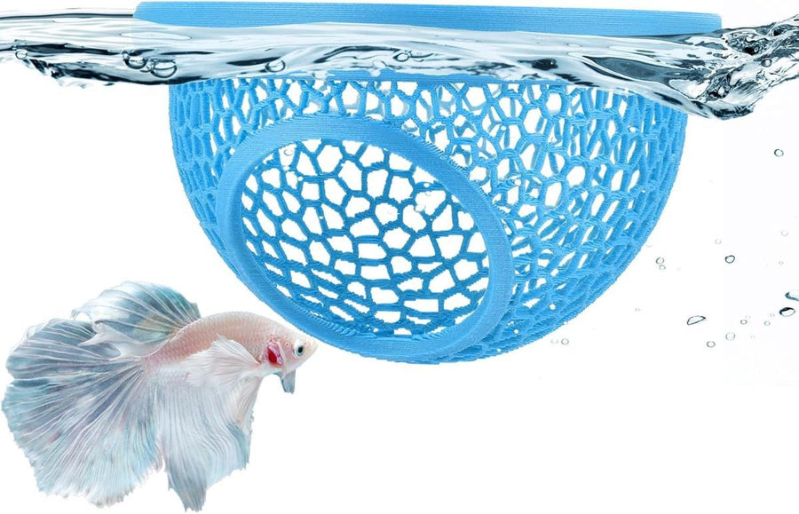 Floating Betta Hide & Shrimp Cave – 3D Printed Aquarium Hammock, Feeder & Rest Spot – Floating Betta Log & Cave Decor for Nano Tanks, Corydoras, Shrimp & Small Fish – Safe PLA, Patent Pending - Blue - Size S