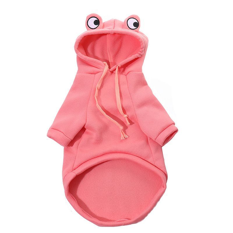 Dog Hoodie Frog-Themed Autumn Winter Pet Clothing Small Medium Dogs Soft - Pink - Size M