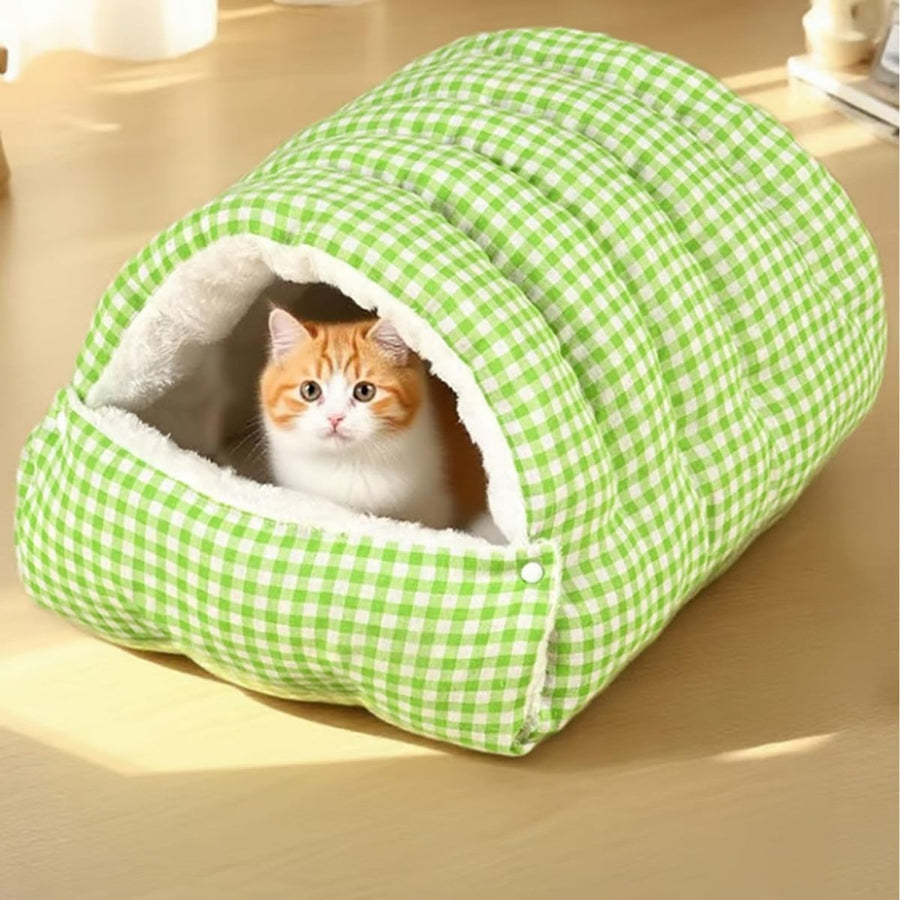 Cozy Monster Cat Bed, Cave Style Pet Bed, Cat Beds for Indoor Cats, Cat Cave Bed Cat Tent with Removable Cushion, Warm Cave Nest Sleeping Bed Puppy House for Cats Small Dogs - Green - Size 43cm*40cm*28cm