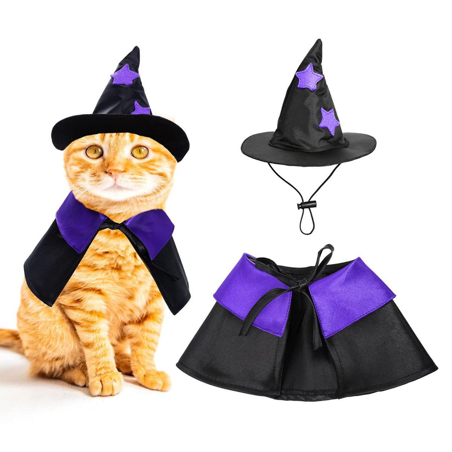 Halloween Pet Costume Cat Wizard Costume Funny Wizard Cat Clothes Cloak and Hat for Small Dogs Outfits