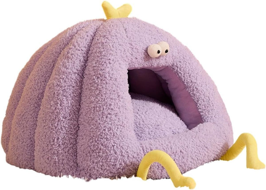 Winter Warm Cats Bed Cartoon Theme Design Highly Density Removable Cover Shelter House Rest Bed for Small Breeds Winter Warm Cats House - Purple - Size 45cm*40cm
