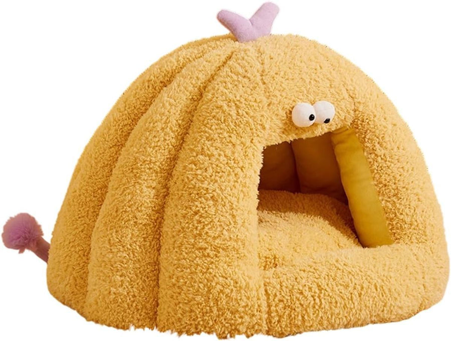 Winter Warm Cats Bed Cartoon Theme Design Highly Density Removable Cover Shelter House Rest Bed for Small Breeds Winter Warm Cats House - Yellow - Size 45cm*40cm