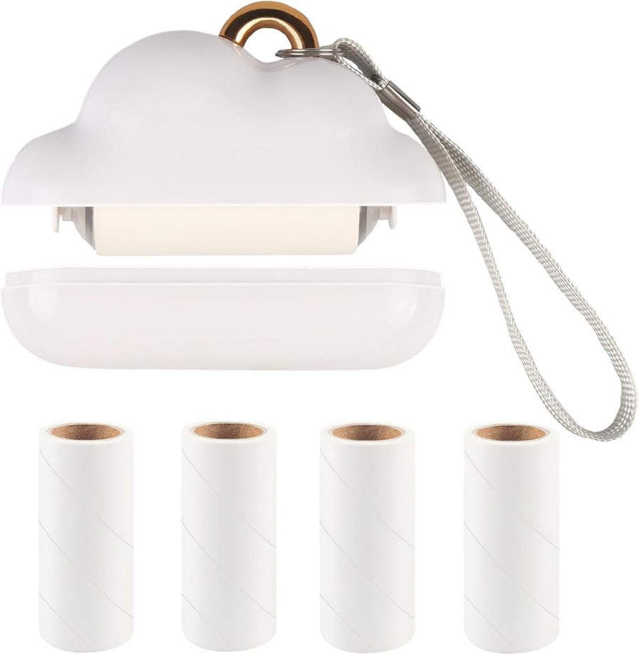 Mini Lint Roller Travel Size, Reusable Lint Roller for Travel, Pet Hair Remover Portable Lint Roller for Clothes with 150 Sheets Refillable - White - Size 10cm