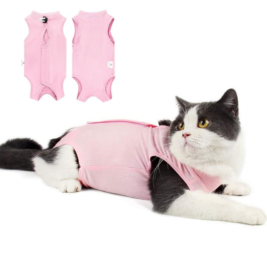 Cat Recovery Jumpsuit Abdominal Wound Protection Post-Surgery Cat Clothing - Pink - Size S(Above 16 oz)
