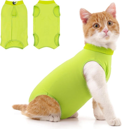 Cat Recovery Jumpsuit Abdominal Wound Protection Post-Surgery Cat Clothing - Yellow - Size M(Above 3.5 lbs)