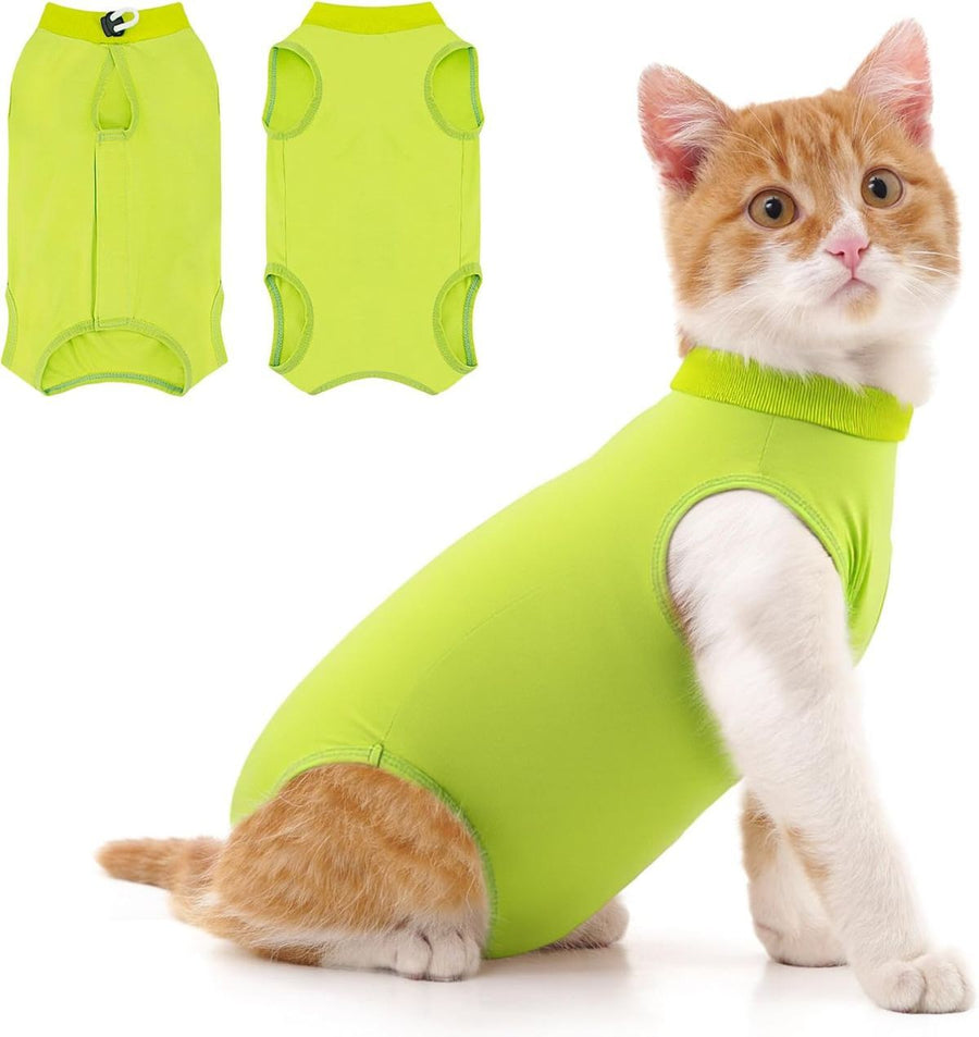 Cat Recovery Jumpsuit Abdominal Wound Protection Post-Surgery Cat Clothing - Yellow - Size M(Above 3.5 lbs)