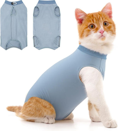 Cat Recovery Jumpsuit Abdominal Wound Protection Post-Surgery Cat Clothing - Blue - Size M(Above 3.5 lbs)