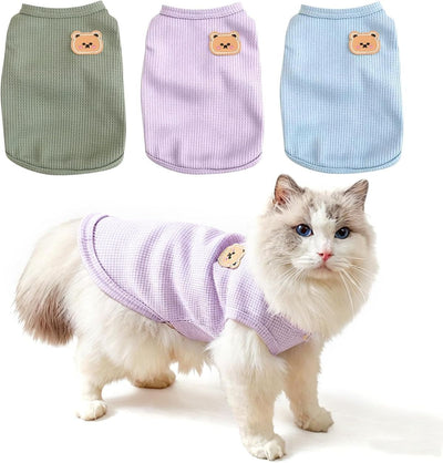 3PCS Waffle Knit Pet Shirt Sphynx Cat Clothing Small Dog T-Shirt Pet Fashion - Purple&Blue&Green / XL(12.1-16lb)