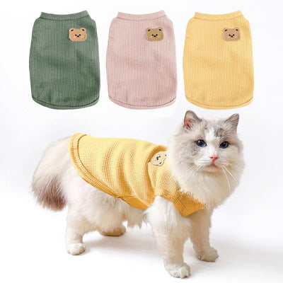 3PCS Waffle Knit Pet Shirt Sphynx Cat Clothing Small Dog T-Shirt Pet Fashion - Green&Pink&Yellow / M(4.1-7.5lb)