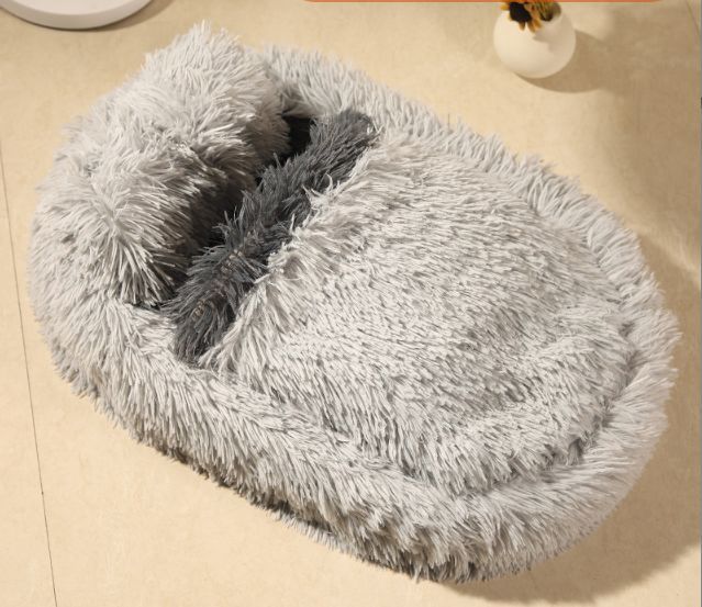 Dog Bed with Cover Cave, Orthopedic Dog Bed with Blanket, Pet Bed Cozy Cuddler Mat, Anti-Anxiety Calming Pad for Puppy Cat - Gray - Size 24.07"L x 15.75"W x 3.54"Th