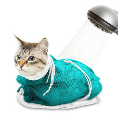 Cat Bath Bag Breathable Cat Shower Bag Anti-Scratch Cat Grooming Bag Adjustable - Blue - Size 19.6