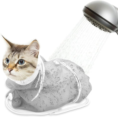Cat Bath Bag Breathable Cat Shower Bag Anti-Scratch Cat Grooming Bag Adjustable - Gray - Size 19.6