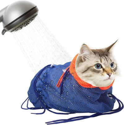 Cat Bath Bag Breathable Cat Shower Bag Anti-Scratch Cat Grooming Bag Adjustable - Turquoise - Size 19.6