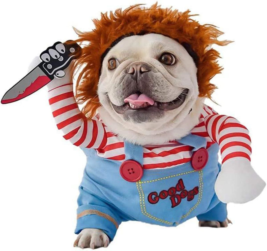 Pet Deadly Doll Dog Costume, Cosplay Halloween Christmas Funny Clothes Party Costume for Small Medium and Large Dogs - Blue - Size XL