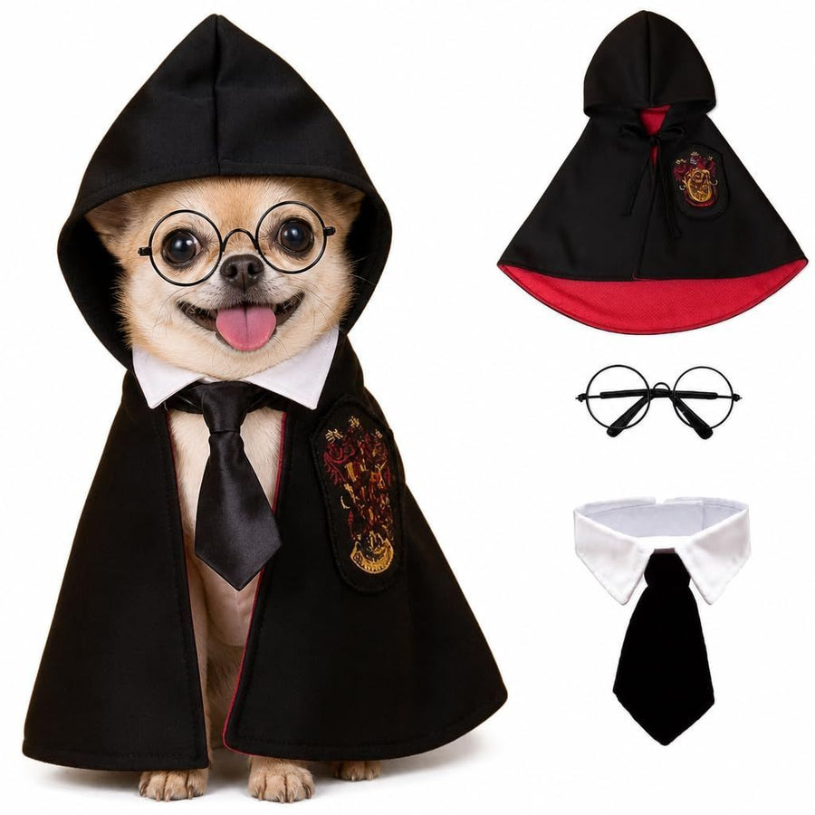 Halloween Pet Costume Dog Wizard Costume Cat Wizard Costume Pet Cosplay Pet - Black-Red - Size S