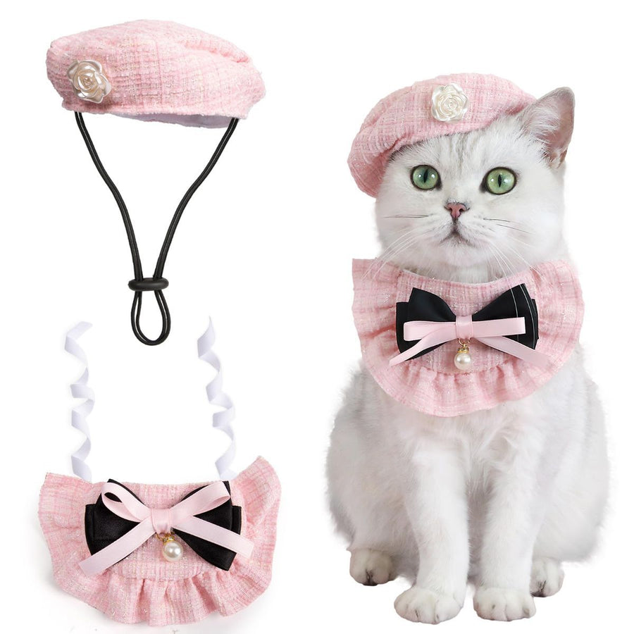 Cat Beret Cat Headscarf Pet Outfit Cat Accessories Halloween Pet Costume - Pink