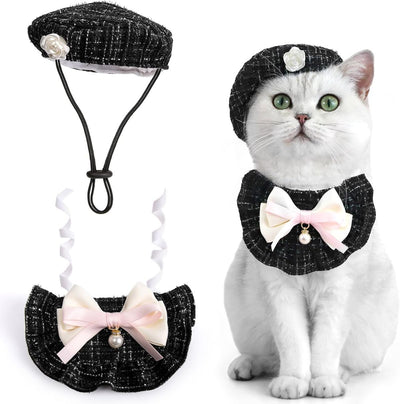 Cat Beret Cat Headscarf Pet Outfit Cat Accessories Halloween Pet Costume - Black