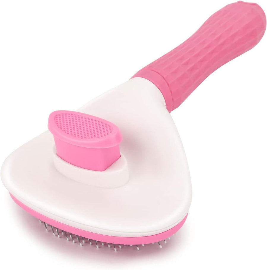 Self-Cleaning Pet Brush Pet Grooming Brush Remove Loose Undercoat Pet Massage - Pink - Size 7.7in