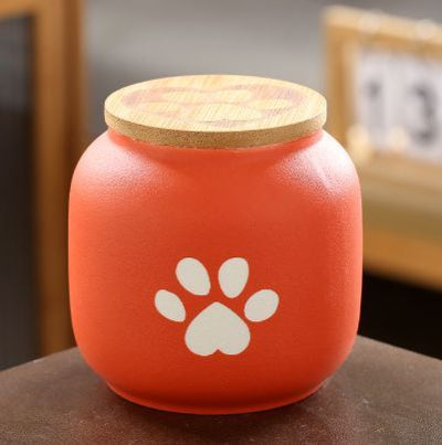 Small Pet Urn for Ashes, Cremation Memorial Urns for Cats & Dogs, Ceramic Paw Design Keepsake Jar with Wooden Lid, Pets Loss Sympathy Gift, 17oz - Orange - Size 3.9in*3.7in