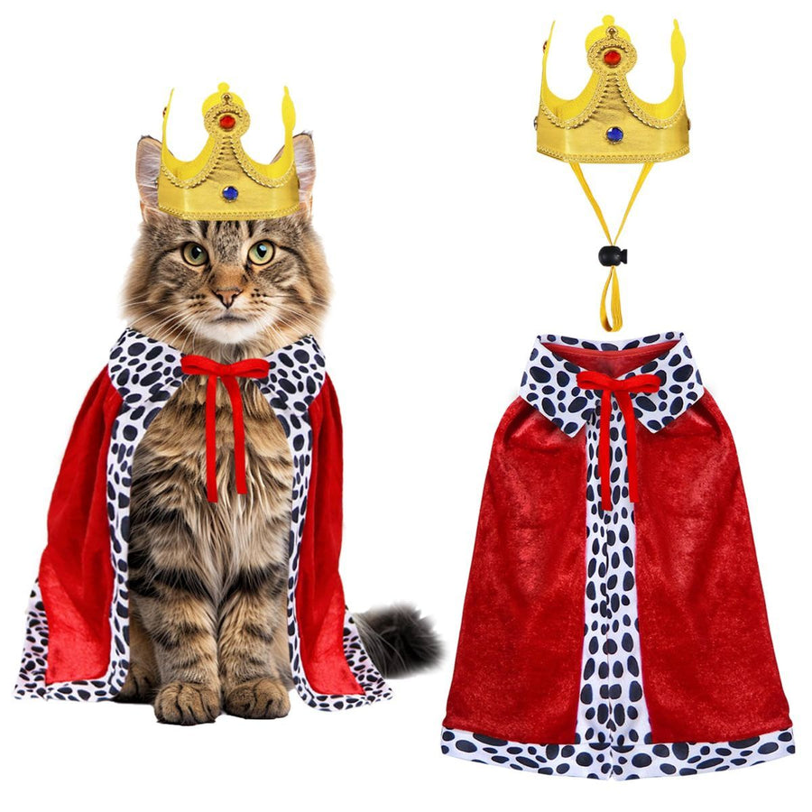 Cat Halloween Costume Cat King Costume Red Cape For Cat Gold Crown For Cat Dog Pet