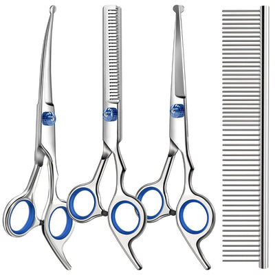 Dog Grooming Scissors Cat Grooming Scissors 4-In-1 Grooming Set Pet Grooming - Blue