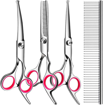 Dog Grooming Scissors Cat Grooming Scissors 4-In-1 Grooming Set Pet Grooming - Red