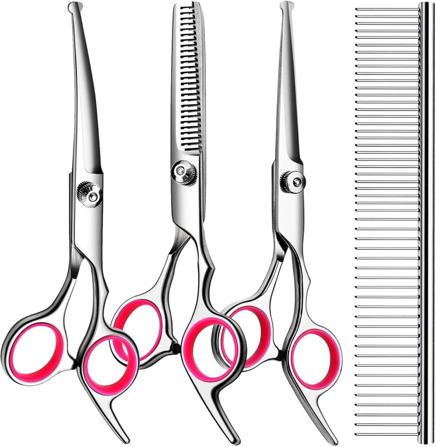 Dog Grooming Scissors Cat Grooming Scissors 4-In-1 Grooming Set Pet Grooming - Red