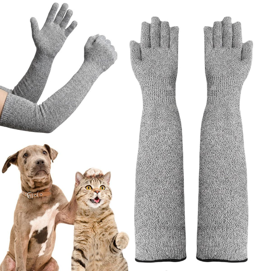 Cat Grooming Gloves Pet Handling Gloves Anti-Scratch Gloves Cat Nail Trimming - Gray - Size 15.7in
