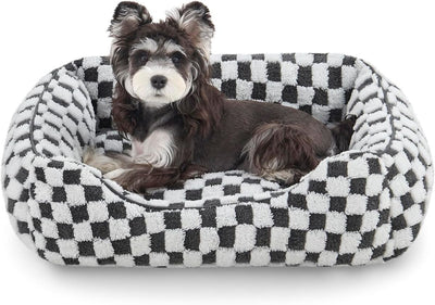 Dog Beds -Cute Cat Beds for Indoor Cats Calming Pet Beds, Rectangle Orthopedic Cuddle Puppy Bed with Jacquard Shaggy Plush & Anti Slip Bottom - Gray - Size M