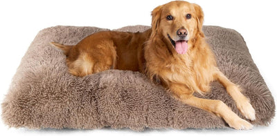 Fluffy Dog Crate Bed for Extra Large Dogs, Plush Faux Fur Pad, Calming Anti Anxiety XL Bed for Crate, Washable Soft Warm Dog Mat with Non-Slip Bottom - Camel - Size 35.4"L x 23.6"W