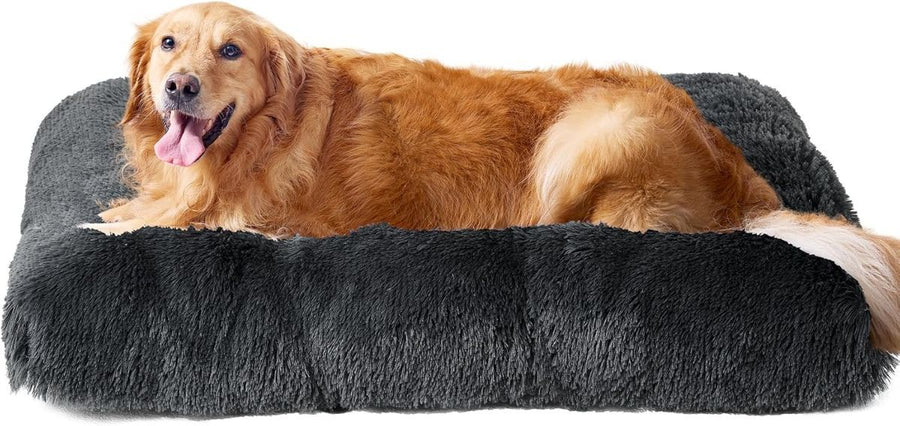 Fluffy Dog Crate Bed for Extra Large Dogs, Plush Faux Fur Pad, Calming Anti Anxiety XL Bed for Crate, Washable Soft Warm Dog Mat with Non-Slip Bottom - Dark Gray - Size 29.5"L x 20"W