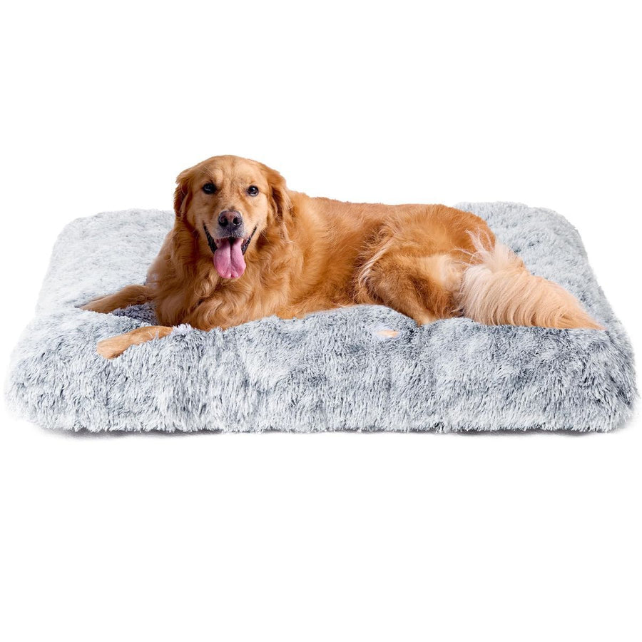 Fluffy Dog Crate Bed for Extra Large Dogs, Plush Faux Fur Pad, Calming Anti Anxiety XL Bed for Crate, Washable Soft Warm Dog Mat with Non-Slip Bottom - Gray - Size 41.3"L x 27.5"W