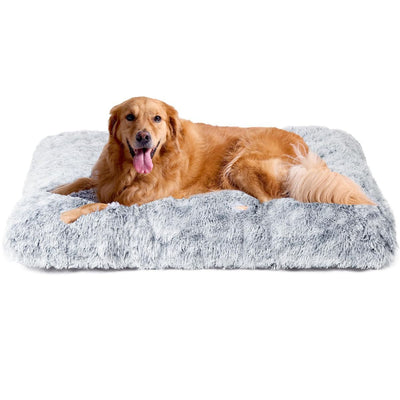 Fluffy Dog Crate Bed for Extra Large Dogs, Plush Faux Fur Pad, Calming Anti Anxiety XL Bed for Crate, Washable Soft Warm Dog Mat with Non-Slip Bottom - Gray - Size 47"L x 35"W