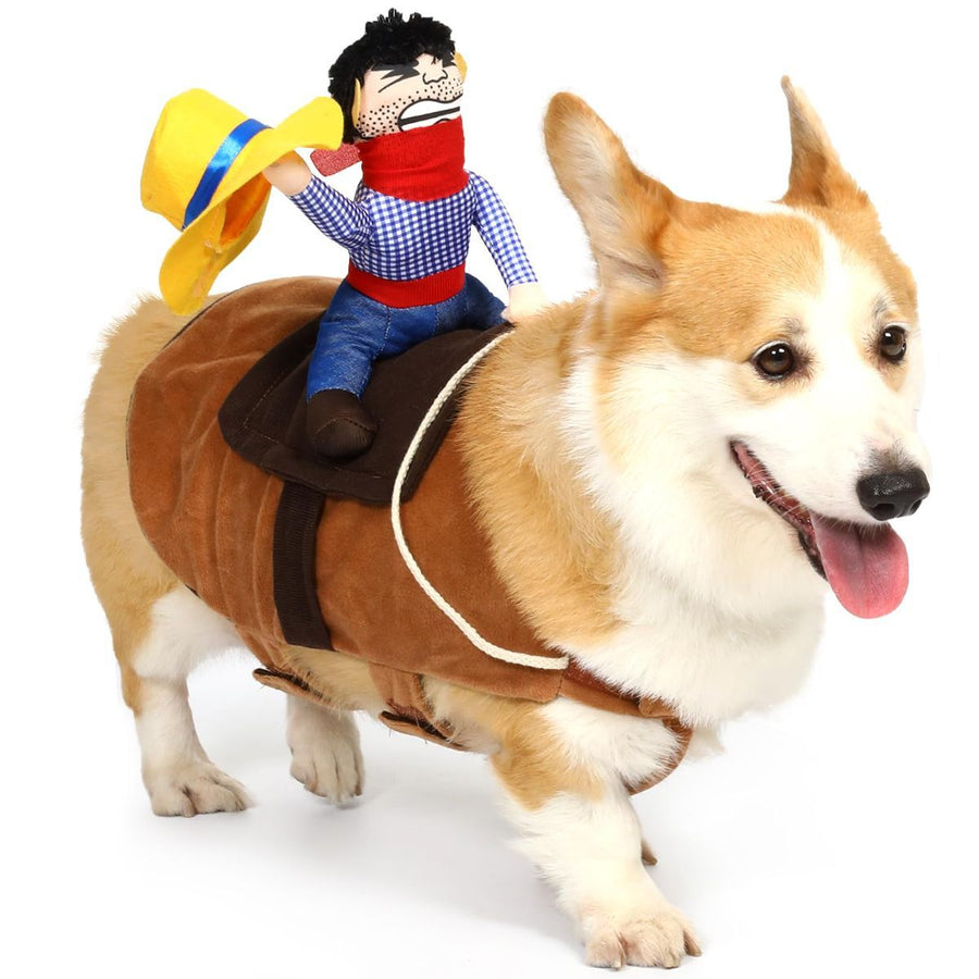 Cowboy Rider Dog Costume - Halloween Dog Costumes for Large Dogs | Breathable Material | Knight Style with Doll and Hat for | for Shepherd, Husky, Shiba Inu - Brown - Size M